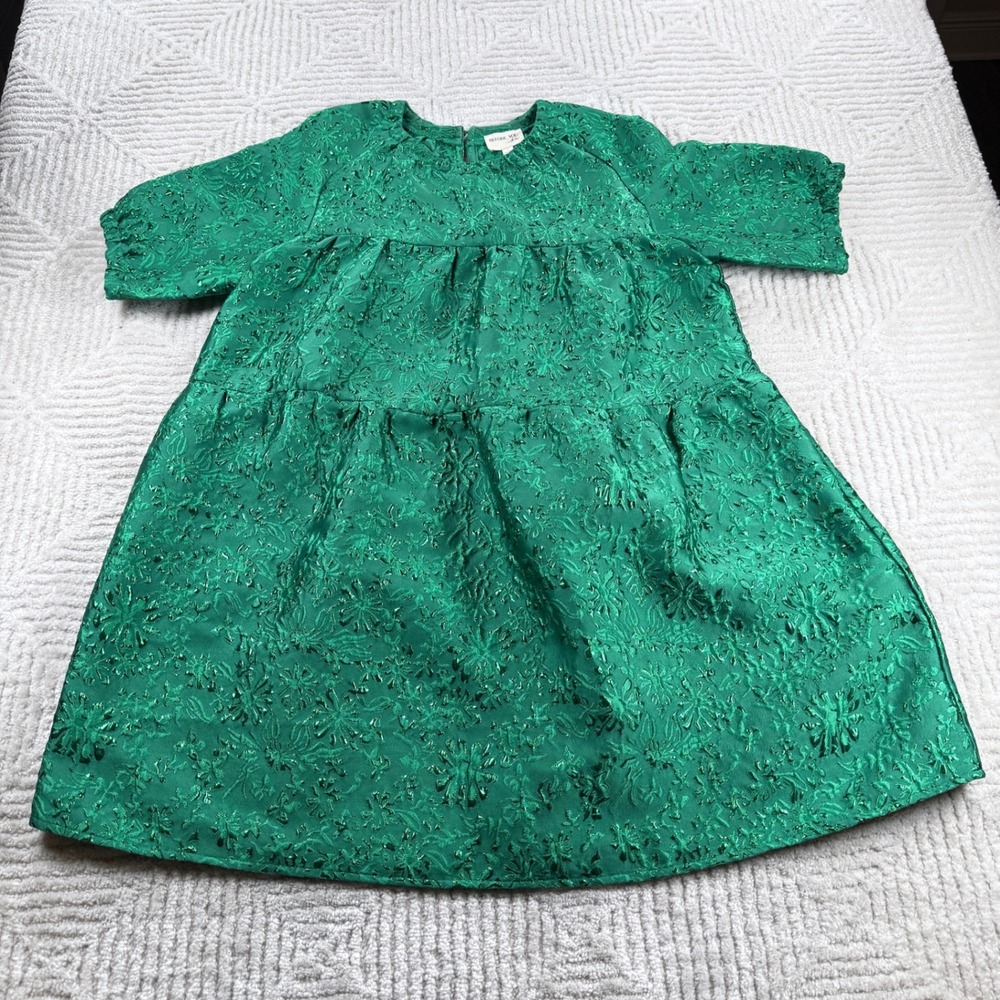 Before You With Love Baby Doll Dress Women's Large Green Floral Jacquard Party